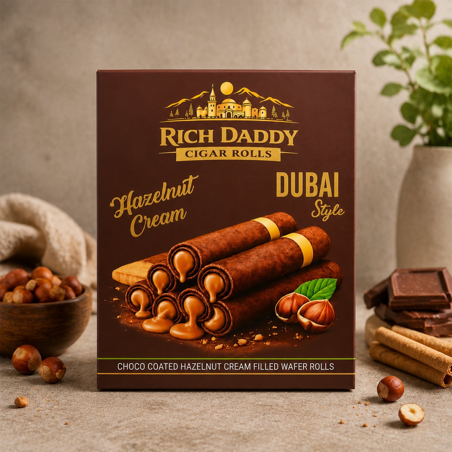 Rich Daddy Cigar Rolls – Hazelnut Cream Filled Wafer Rolls (145 Gm)