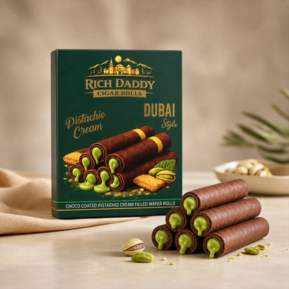 Rich Daddy Cigar Rolls – Pistachio Cream Filled Wafer Rolls (145 Gm)