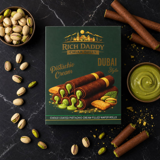 Rich Daddy Cigar Rolls – Pistachio Cream Filled Wafer Rolls (145 Gm)