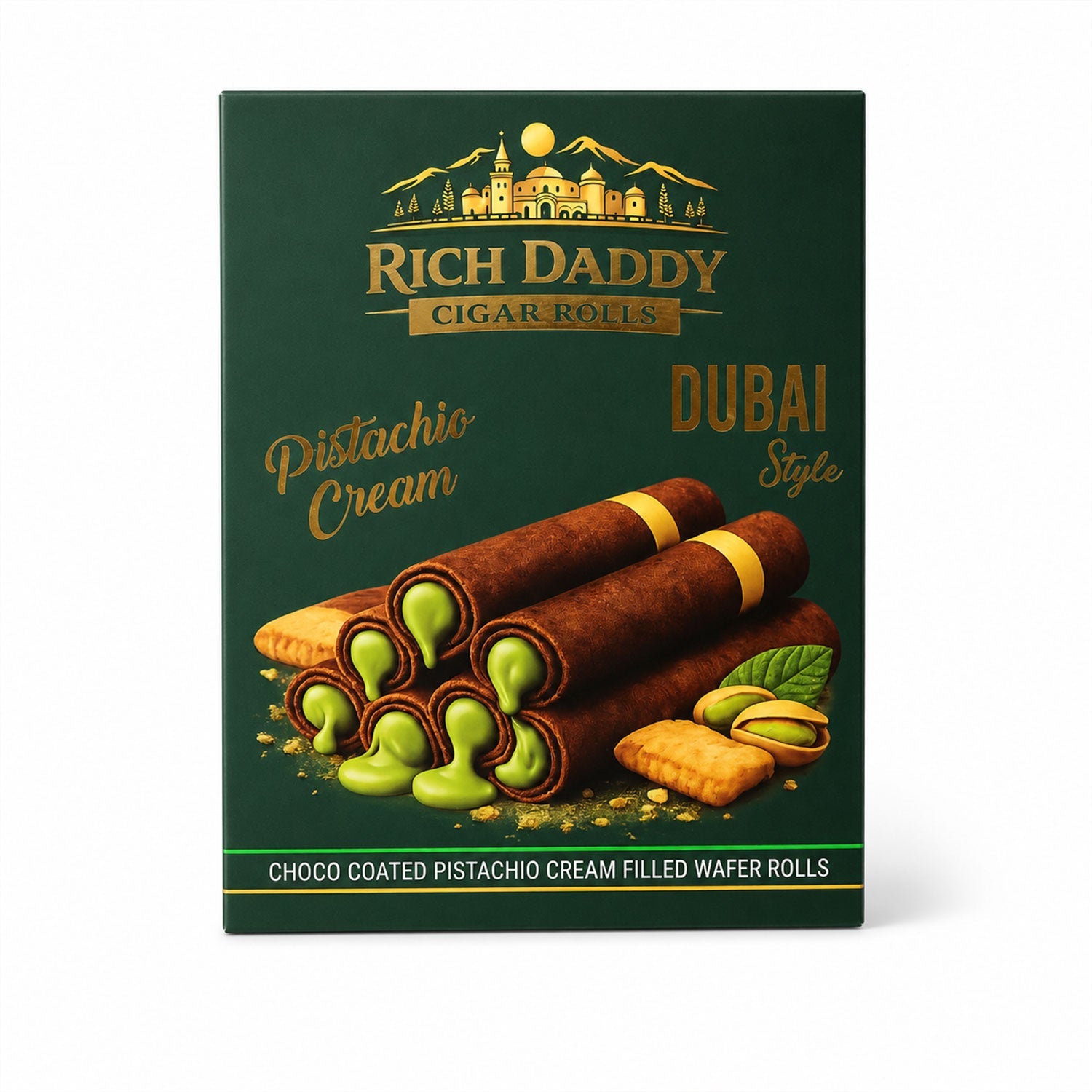 Rich Daddy Cigar Rolls – Pistachio Cream Filled Wafer Rolls (145 Gm)