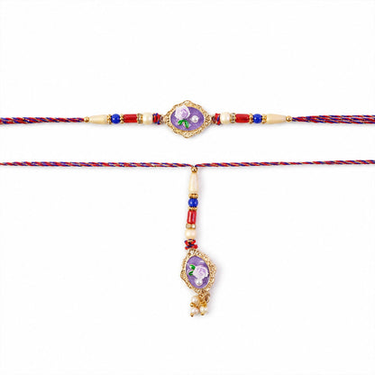 Rose Enamel Pearl Bead Bhaiya Bhabhi Rakhi Set Rakshabandhan