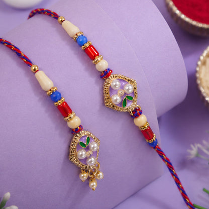 Enamel Pearl Stone Diamond Charm Bhaiya Bhabhi Rakhi Rakshabandhan