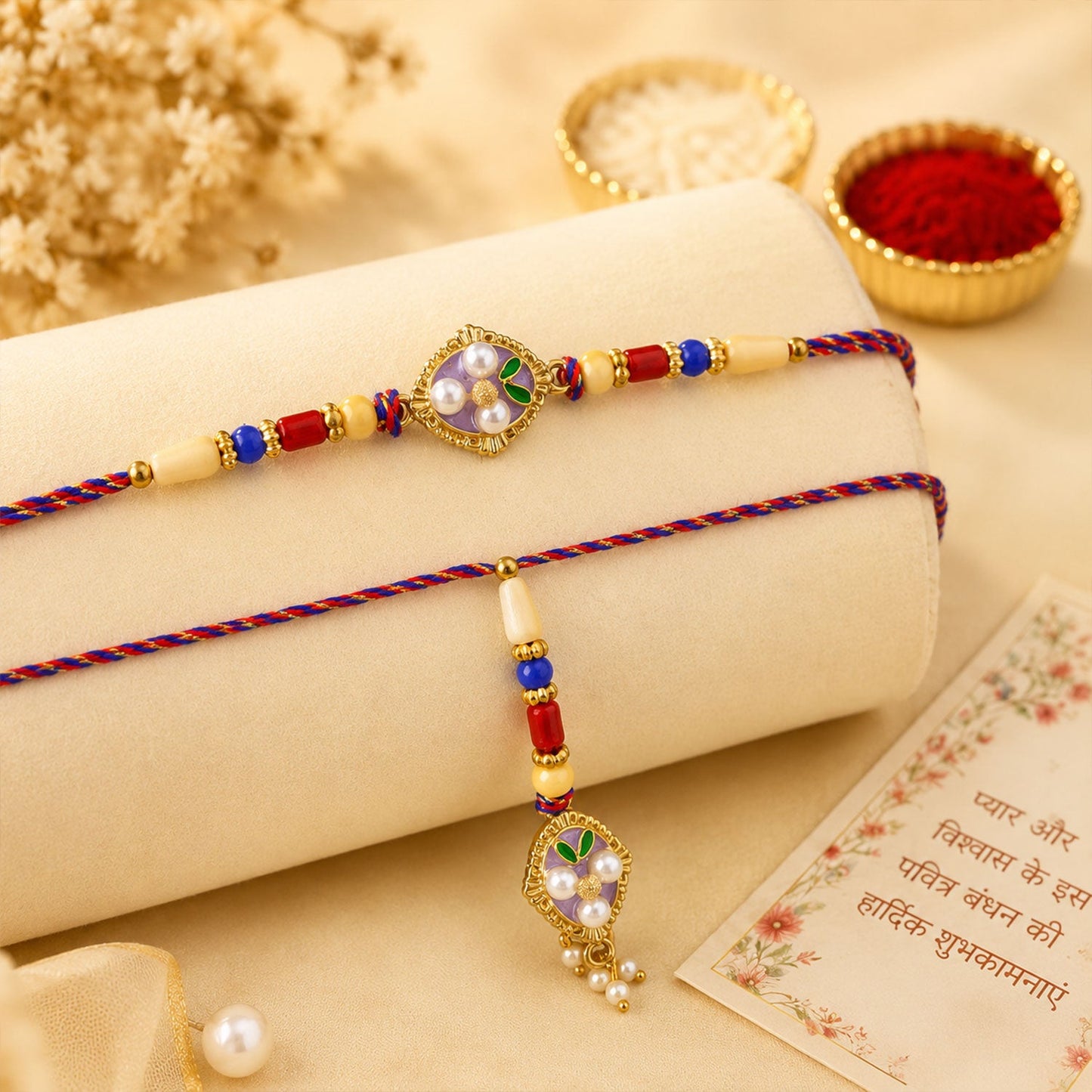 Enamel Pearl Stone Diamond Charm Bhaiya Bhabhi Rakhi Rakshabandhan