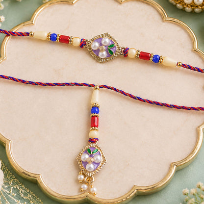Enamel Pearl Stone Diamond Charm Bhaiya Bhabhi Rakhi Rakshabandhan