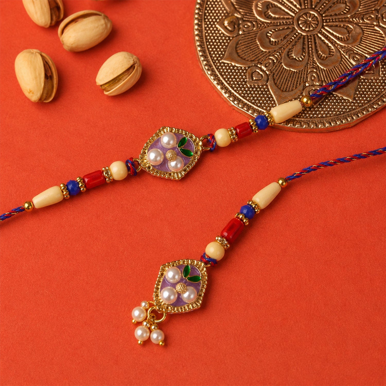 Enamel Pearl Stone Diamond Charm Bhaiya Bhabhi Rakhi Rakshabandhan