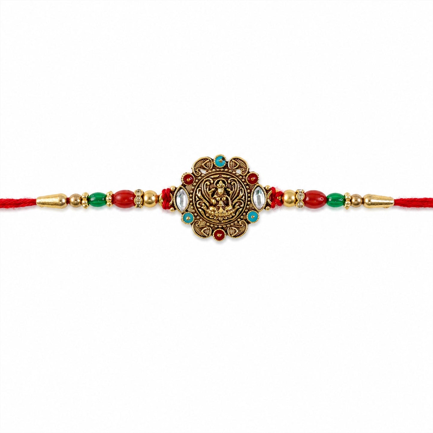 Antique Golden Divine Kundan Stone Bead Rakhi Rakshabandhan