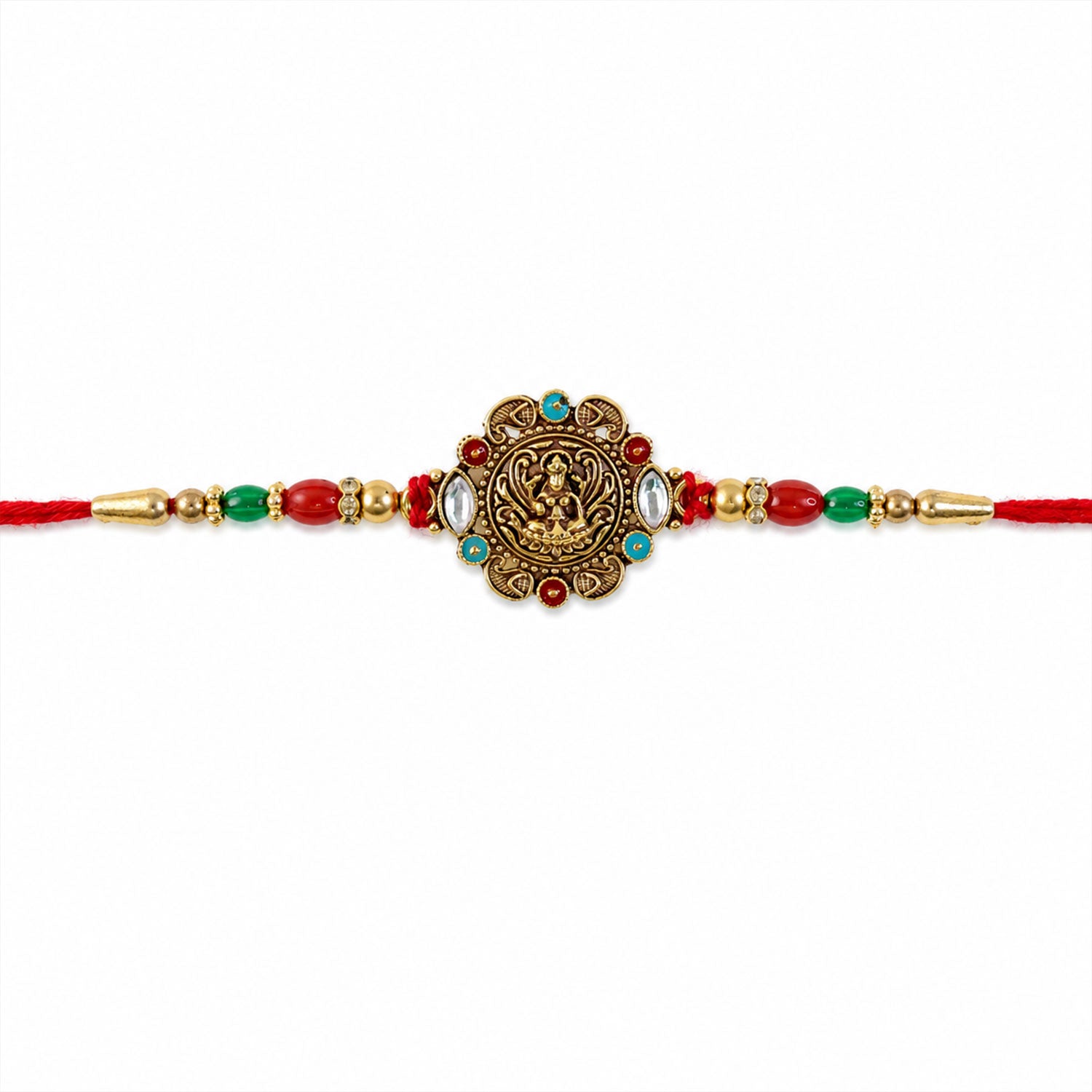 Antique Golden Divine Kundan Stone Bead Rakhi Rakshabandhan