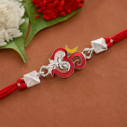 Silver Om Ganesha Enamel Pyramid Bead Rakhi Rakshabandhan