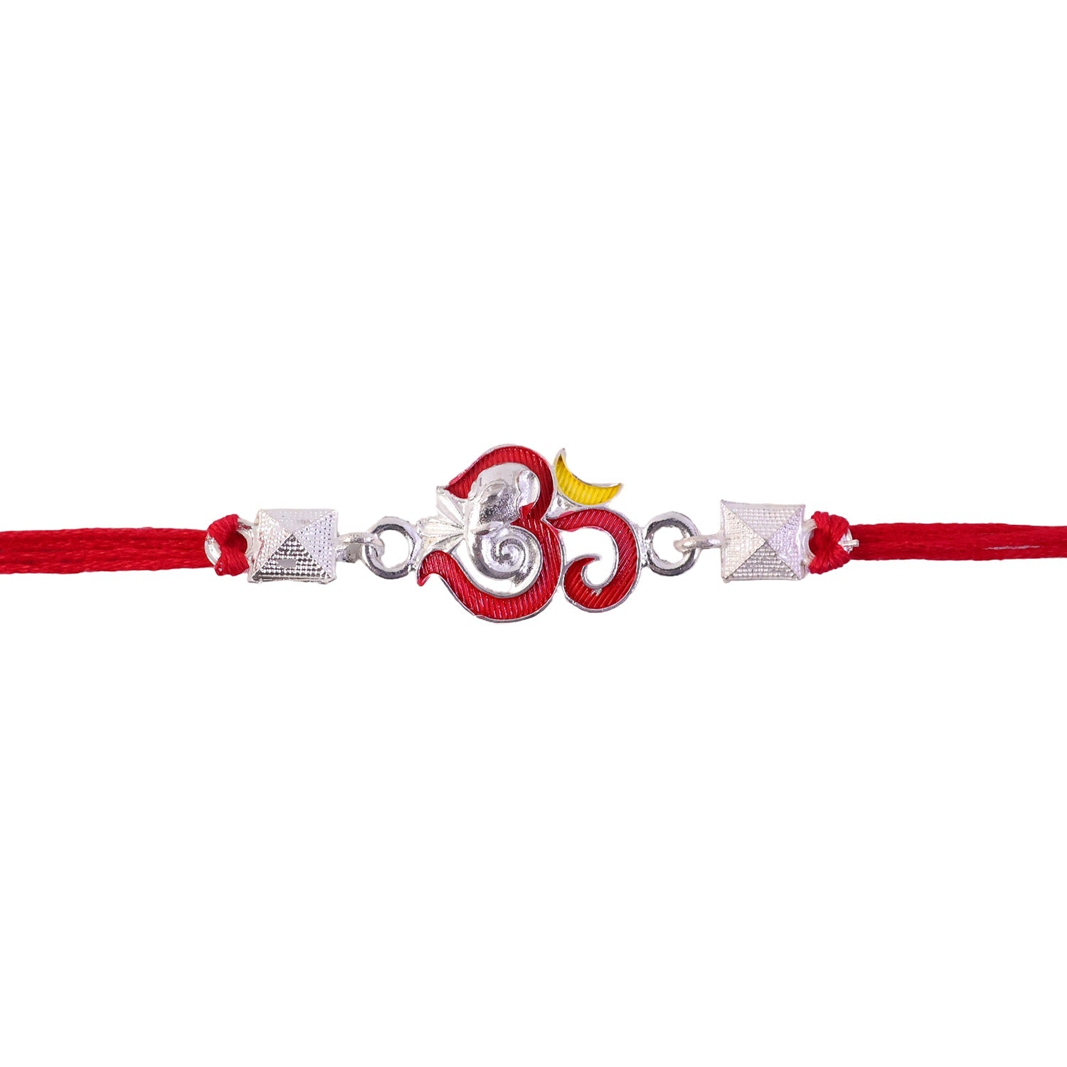 Silver Om Ganesha Enamel Pyramid Bead Rakhi Rakshabandhan
