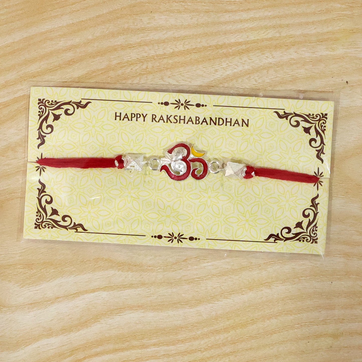 Silver Om Ganesha Enamel Pyramid Bead Rakhi Rakshabandhan