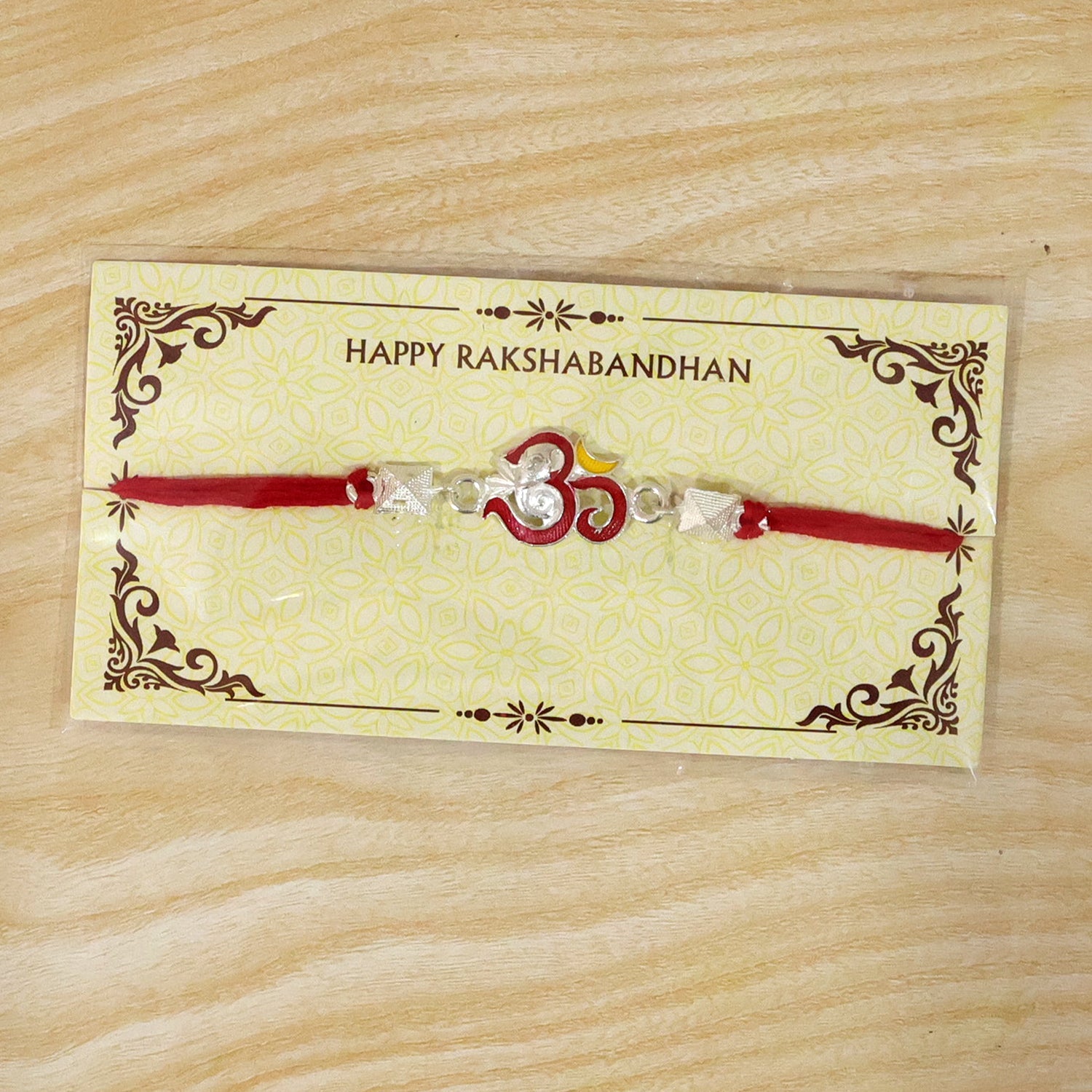 Silver Om Ganesha Enamel Pyramid Bead Rakhi Rakshabandhan
