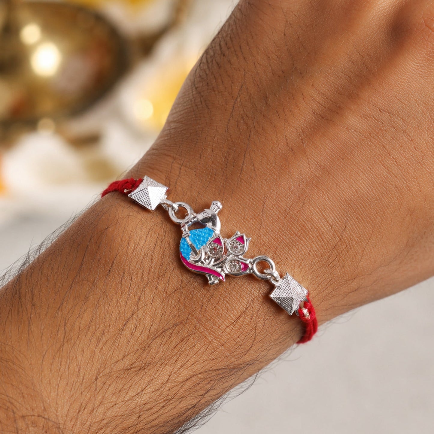 Silver Peacock Enamel Bead Rakhi Rakshabandhan