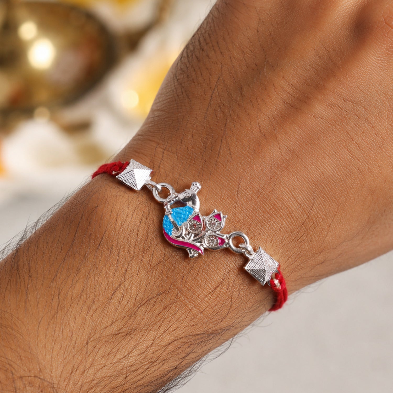 Silver Peacock Enamel Bead Rakhi Rakshabandhan