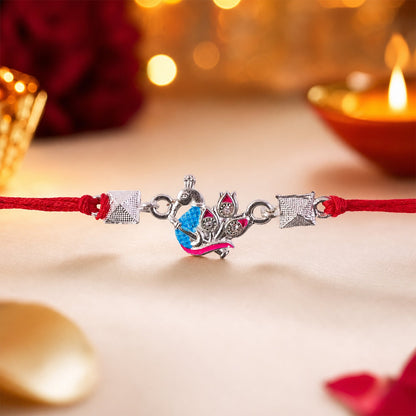 Silver Peacock Enamel Bead Rakhi Rakshabandhan