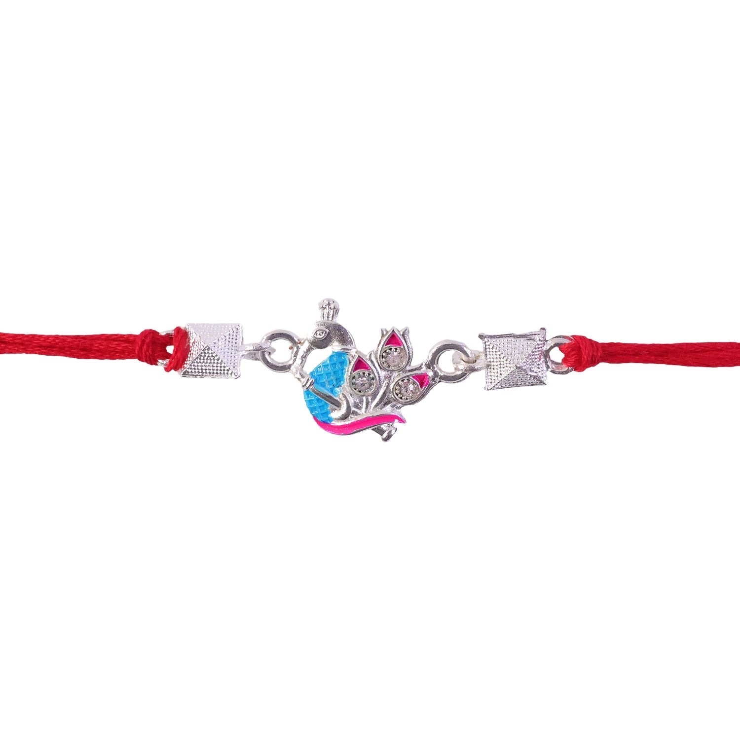 Silver Peacock Enamel Bead Rakhi Rakshabandhan