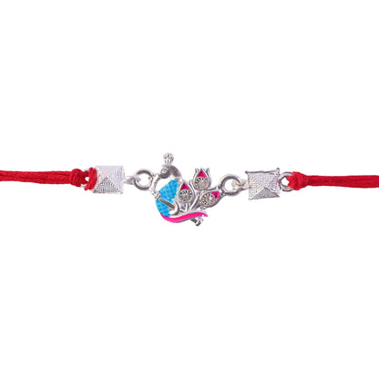 Silver Peacock Enamel Bead Rakhi Rakshabandhan