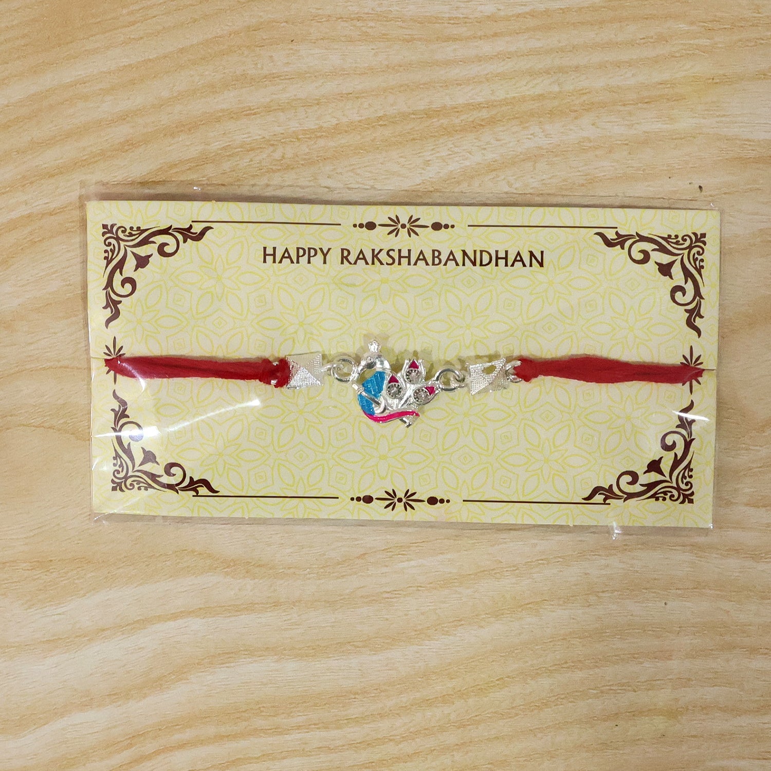 Silver Peacock Enamel Bead Rakhi Rakshabandhan
