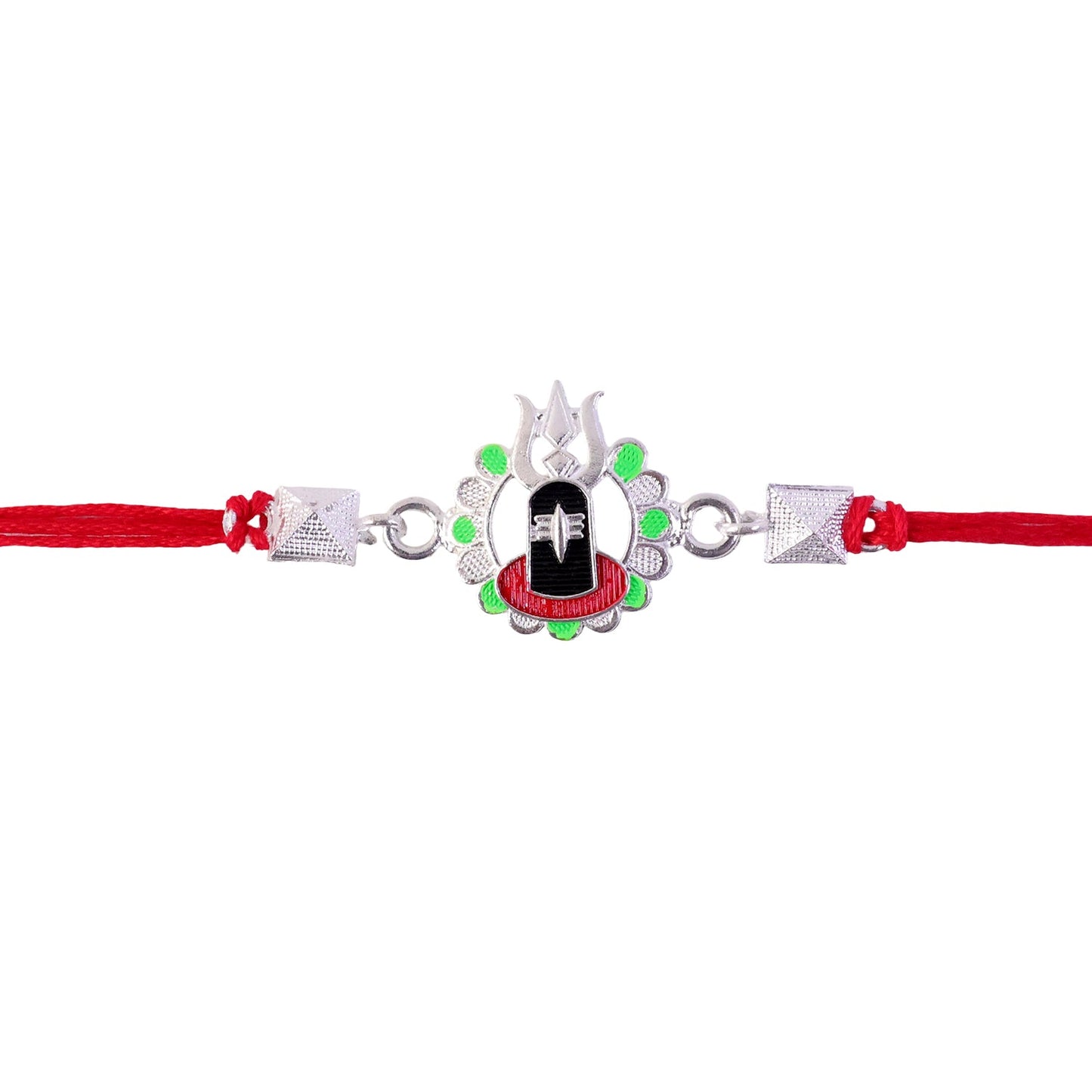 Silver Shiv Lingam Trishul Enamel Bead Rakhi Rakshabandhan