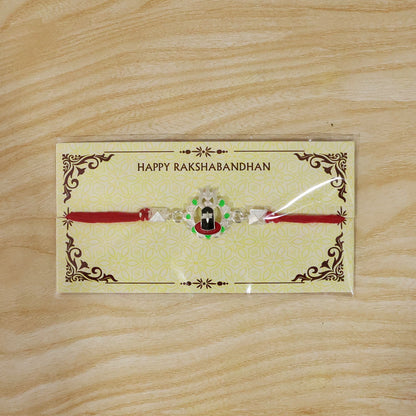 Silver Shiv Lingam Trishul Enamel Bead Rakhi Rakshabandhan