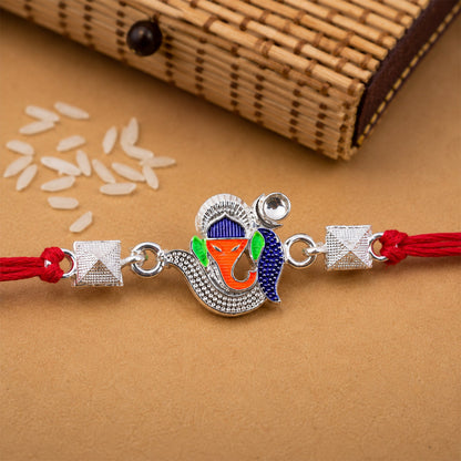 Silver Ganesha Enamel Charm Silver Bead Rakhi Rakshabandhan