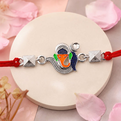 Silver Ganesha Enamel Charm Silver Bead Rakhi Rakshabandhan