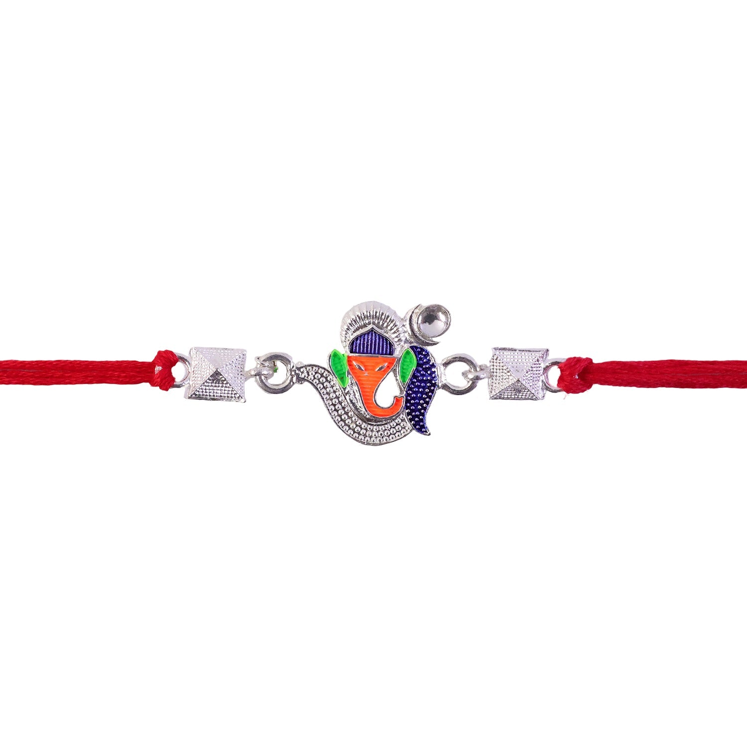 Silver Ganesha Enamel Charm Silver Bead Rakhi Rakshabandhan