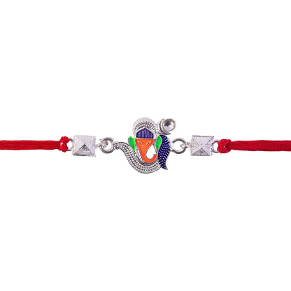 Silver Ganesha Enamel Charm Silver Bead Rakhi Rakshabandhan