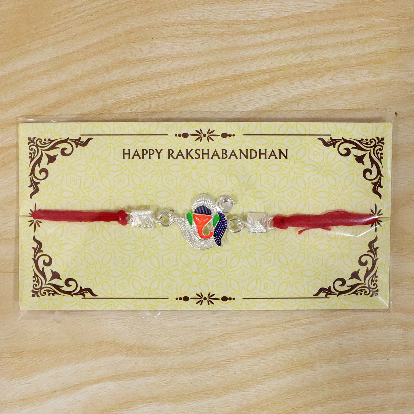 Silver Ganesha Enamel Charm Silver Bead Rakhi Rakshabandhan