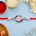 Silver Ganesha Rakhi Multicolor Enamel Pyramid Bead for Raksha Bandhan