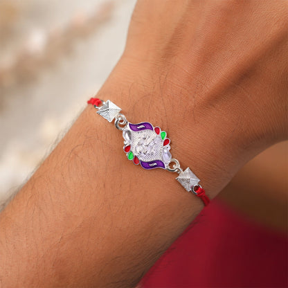Silver Ganesha Multicolor Enamel Pyramid Bead Rakhi Rakshabandhan