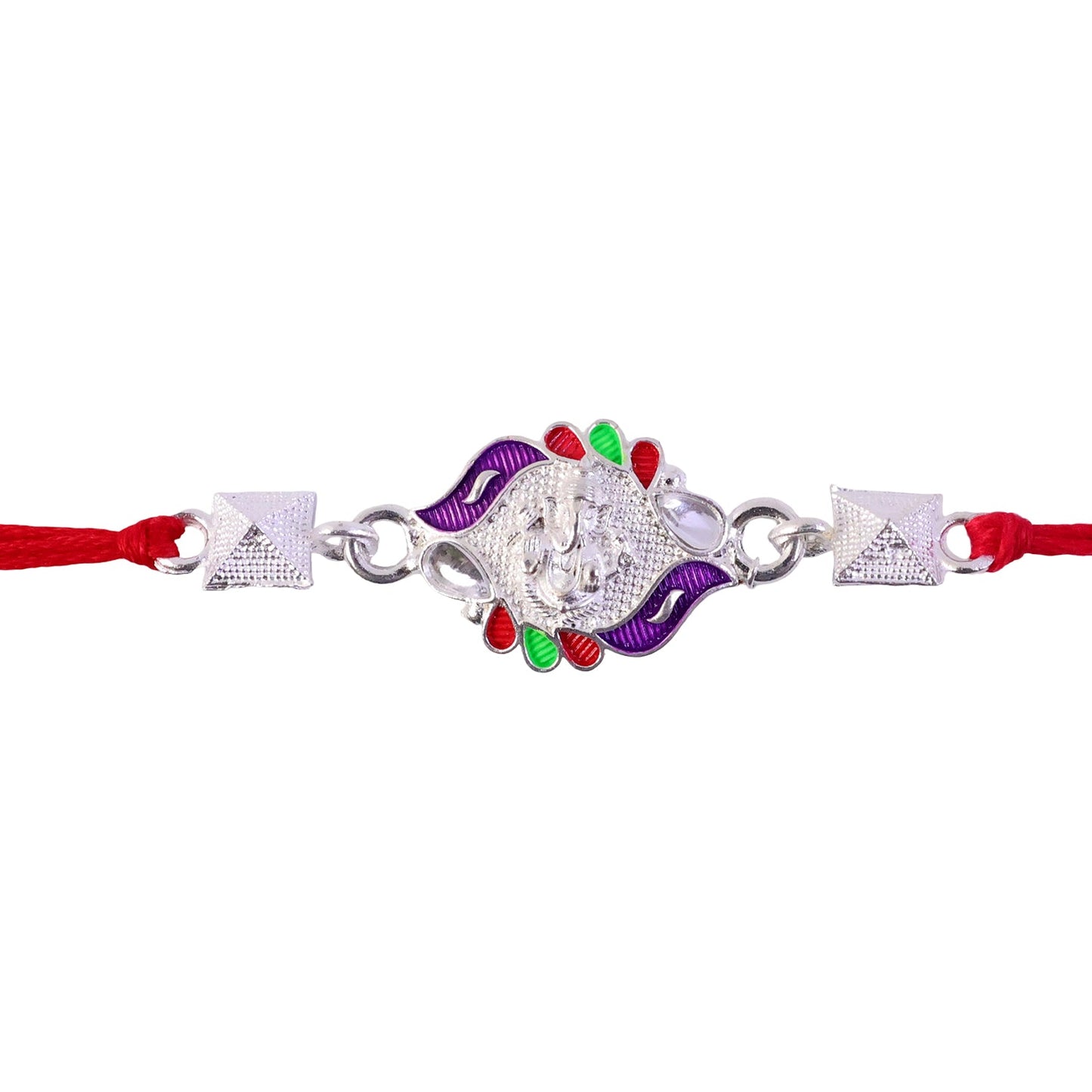 Silver Ganesha Multicolor Enamel Pyramid Bead Rakhi Rakshabandhan