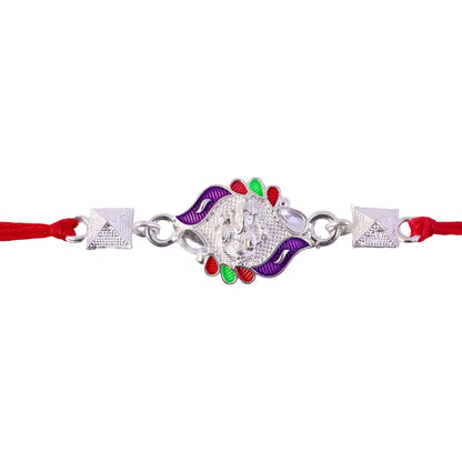 Silver Ganesha Multicolor Enamel Pyramid Bead Rakhi Rakshabandhan
