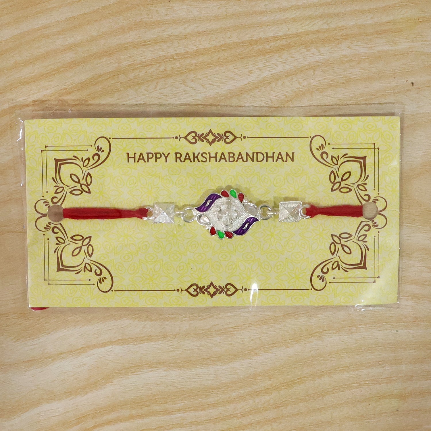 Silver Ganesha Multicolor Enamel Pyramid Bead Rakhi Rakshabandhan