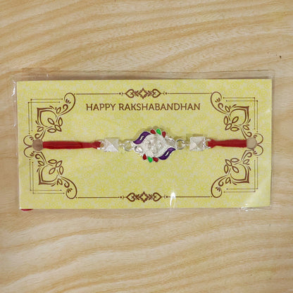 Silver Ganesha Multicolor Enamel Pyramid Bead Rakhi Rakshabandhan