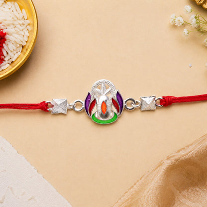 Silver Shivling Multicolor Enamel Silver Bead Rakhi Rakshabandhan