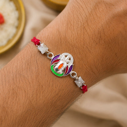 Silver Shivling Multicolor Enamel Silver Bead Rakhi Rakshabandhan