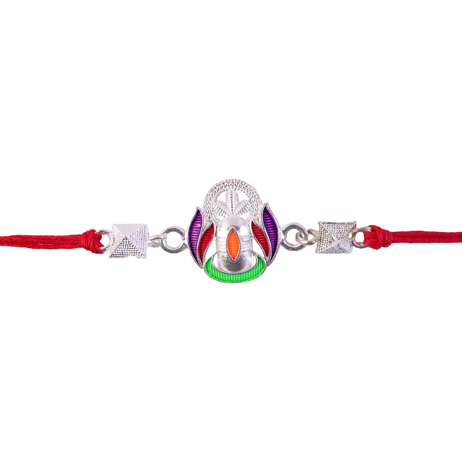 Silver Shivling Multicolor Enamel Silver Bead Rakhi Rakshabandhan