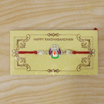 Silver Shivling Multicolor Enamel Silver Bead Rakhi Rakshabandhan