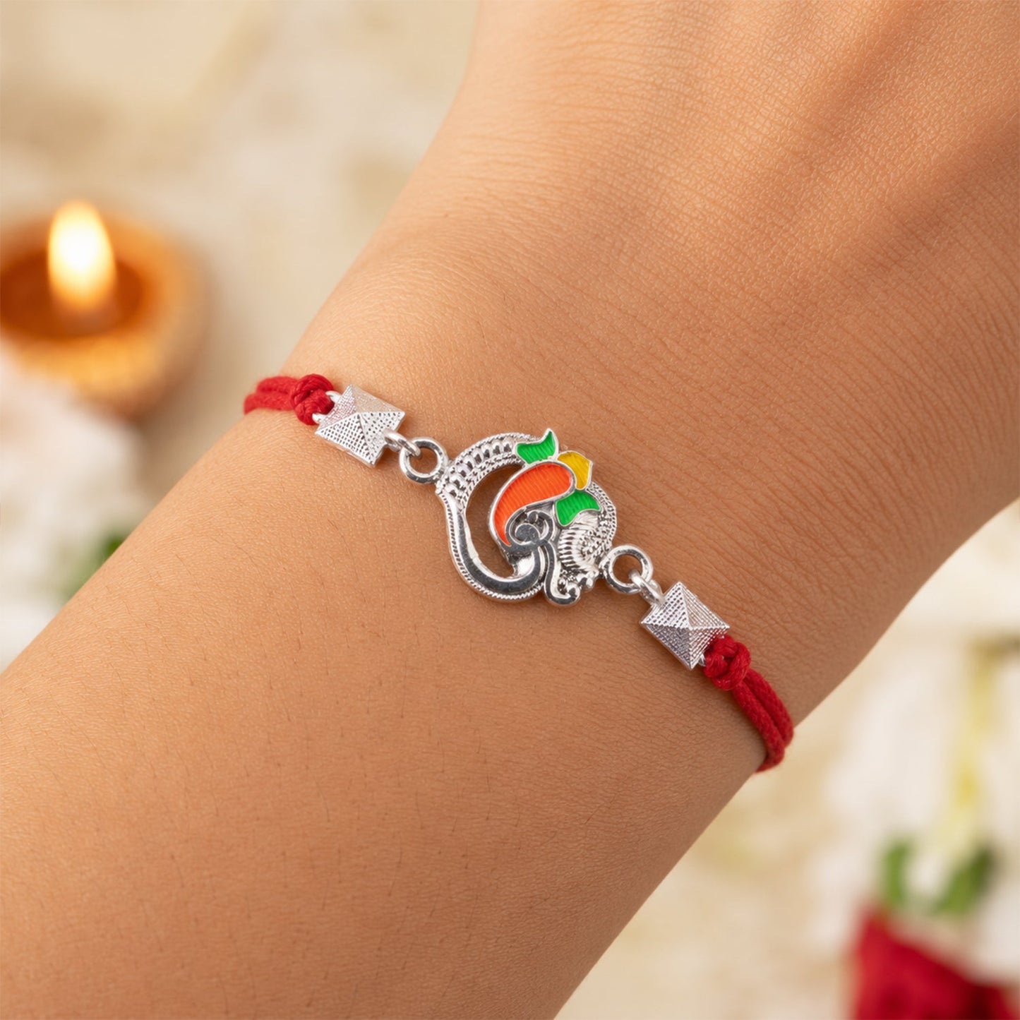 Silver Om Ganesha Enamel Bead Rakhi Rakshabandhan