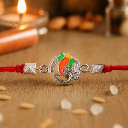 Silver Om Ganesha Enamel Bead Rakhi Rakshabandhan