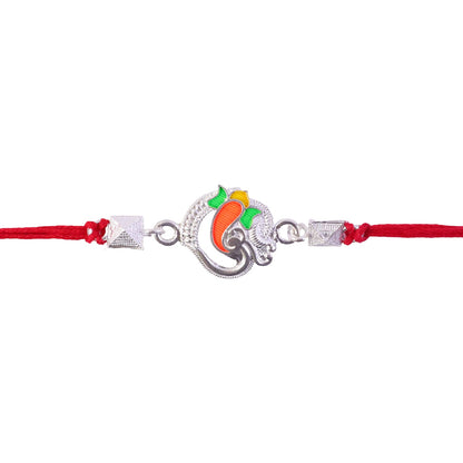 Silver Om Ganesha Enamel Bead Rakhi Rakshabandhan