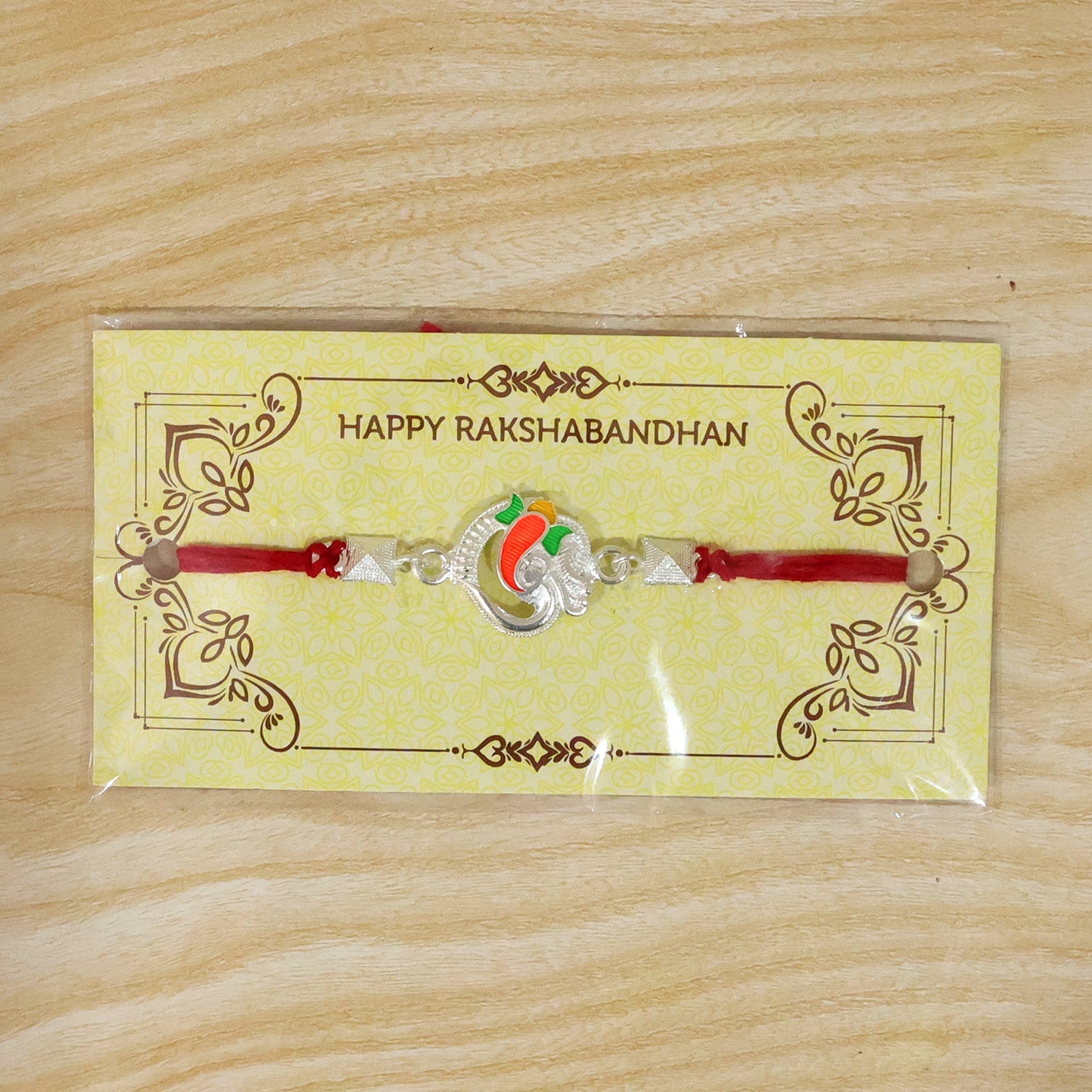 Silver Om Ganesha Enamel Bead Rakhi Rakshabandhan