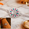 Silver Floral Om Enamel Chain Bracelet – Perfect Rakhi for Brother