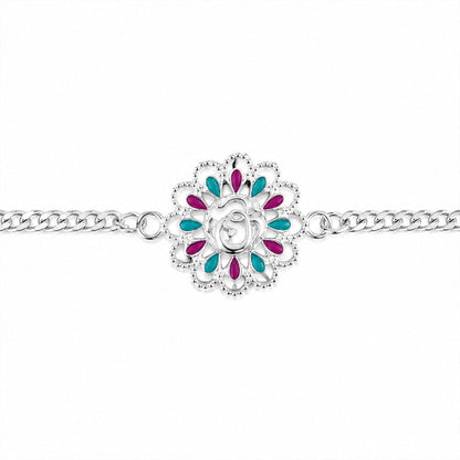 Silver Floral Om Enamel Chain Bracelet Rakhi Rakshabandhan