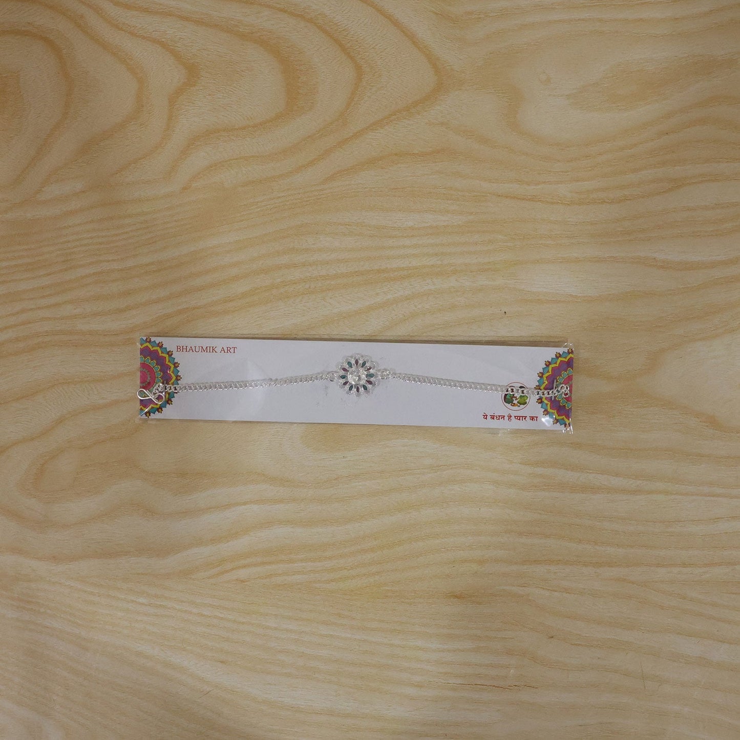 Silver Floral Om Enamel Chain Bracelet Rakhi Rakshabandhan