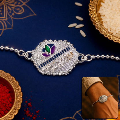 Silver Designer Enamel Chain Bracelet Rakshabandhan