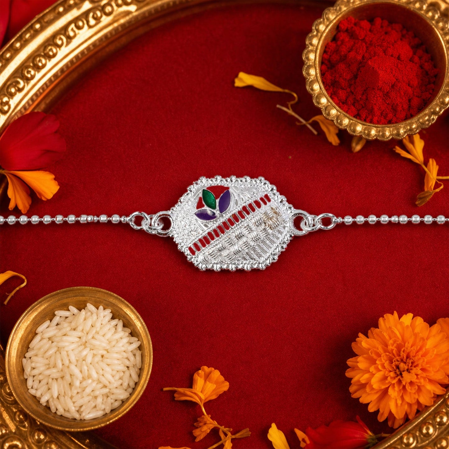 Silver Designer Enamel Chain Bracelet Rakshabandhan