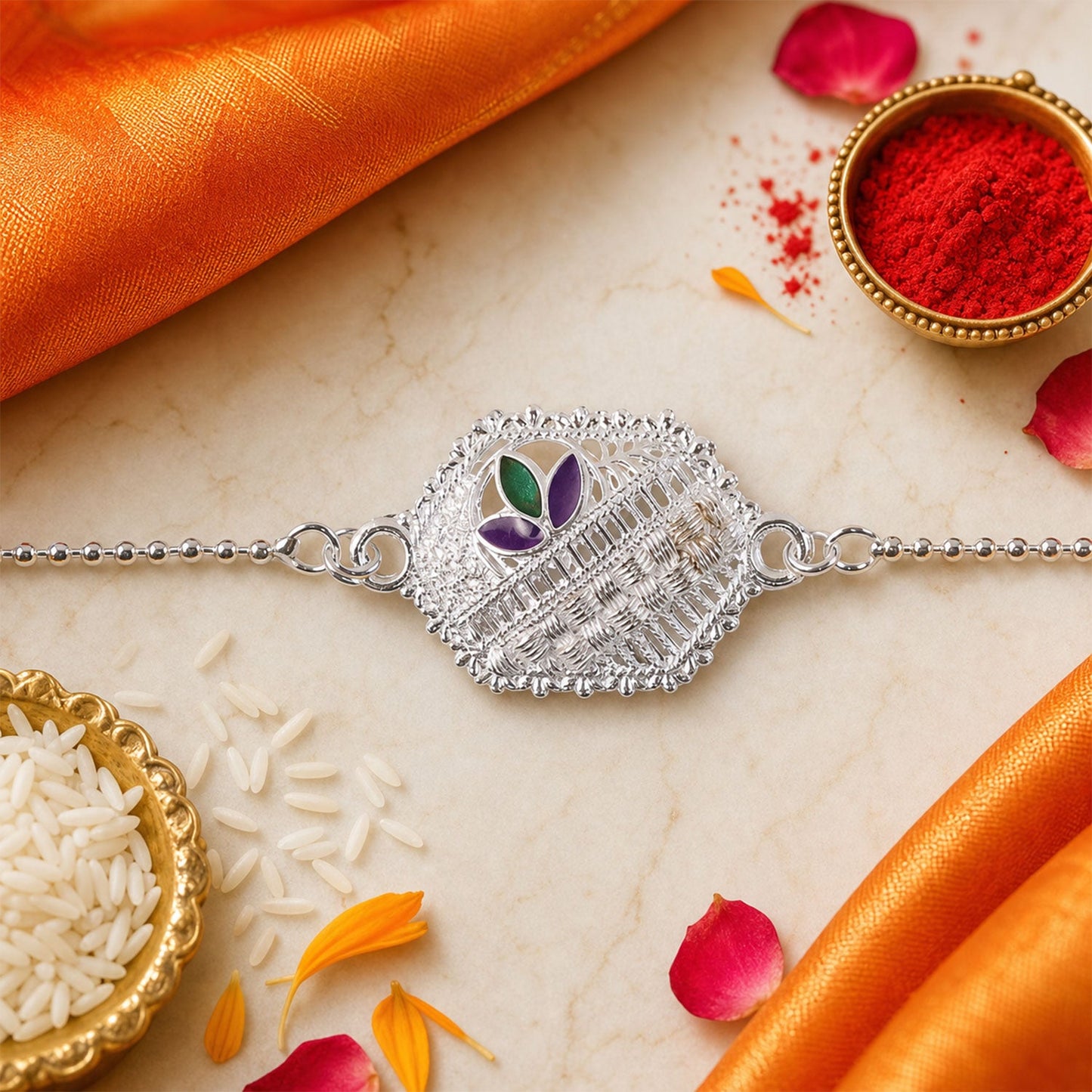 Silver Designer Enamel Chain Bracelet Rakshabandhan