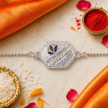 Silver Designer Enamel Chain Bracelet Rakshabandhan