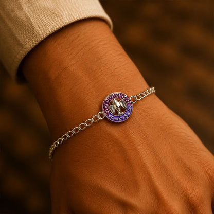 Silver Round Ganesha Enamel Frame Chain Bracelet Rakshabandhan